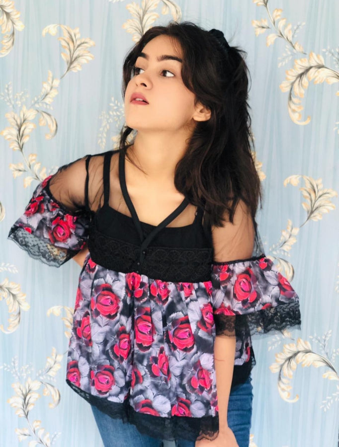 Printed Net Neck Top + Inner