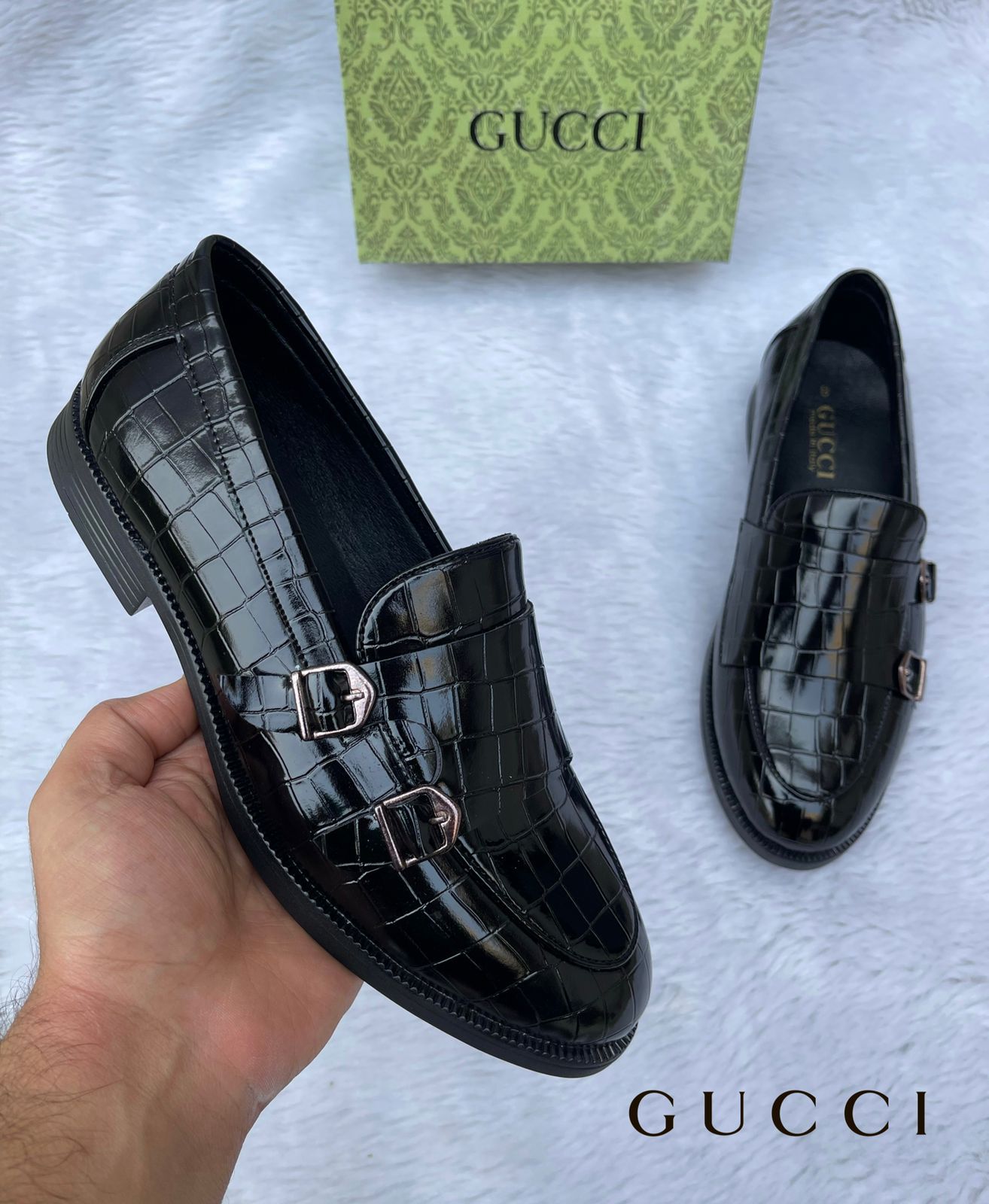 GUCI Croco Monk Strap Mocassins