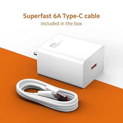 MI 67W SonicCharge 3.0 Charger Combo with Qualcomm Quick Charge 3.0, Superfast 6A Type C Cable (White)