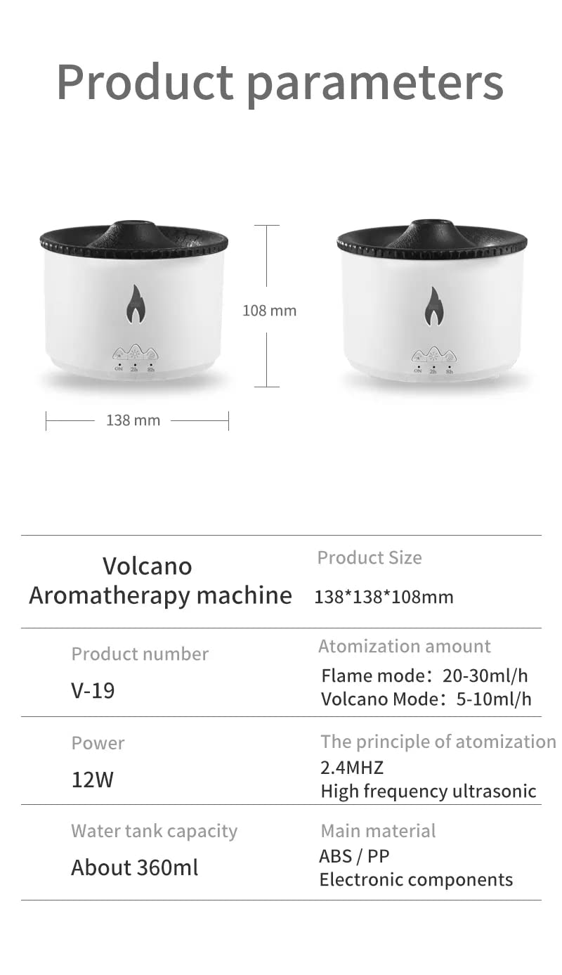 Volcano Aromatherapy Humidifier Flame & Volcano Light Timer for Bedroom