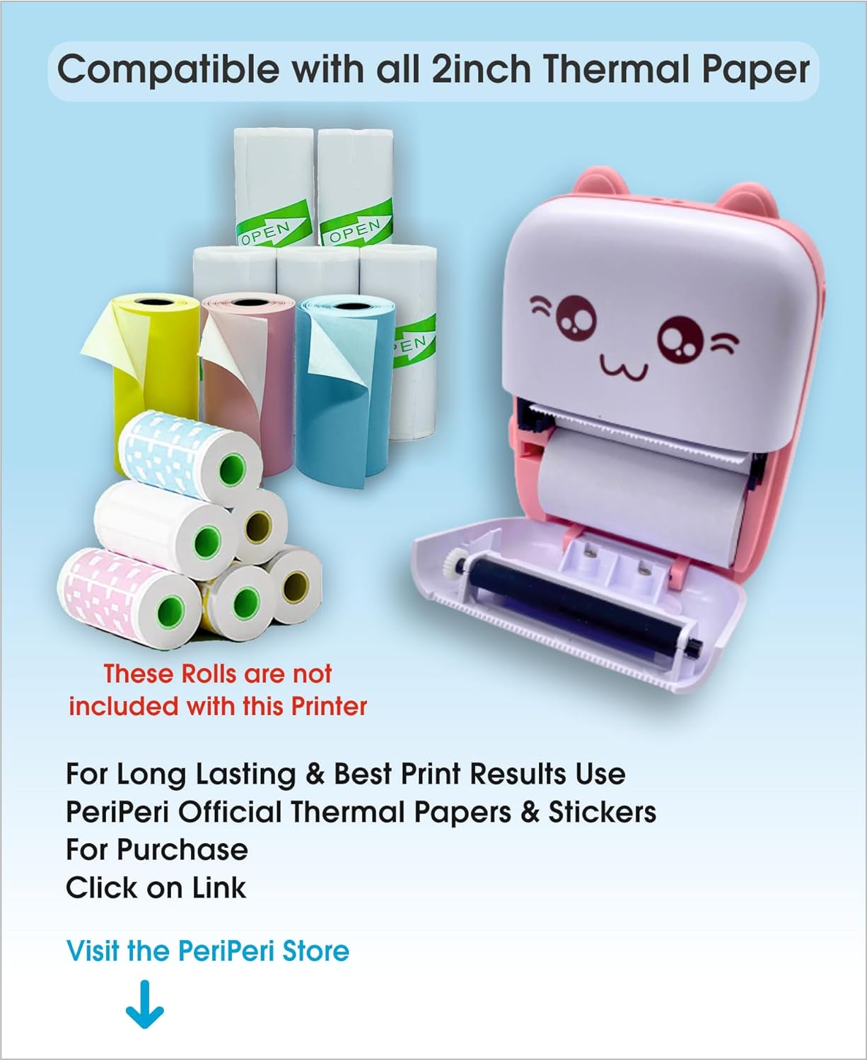 Mini Thermal Printer (2Year Warranty) Inkless Bluetooth Pocket Printer for Prints Picture List Memo Receipt Tags Barcode Labels Compatible with iOS, Android (Blue)