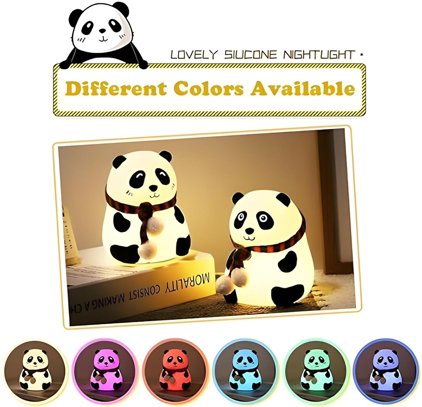 Rechargeable Panda Lamp, Cute Silicone Kawaii Night Lamp for Bedroom