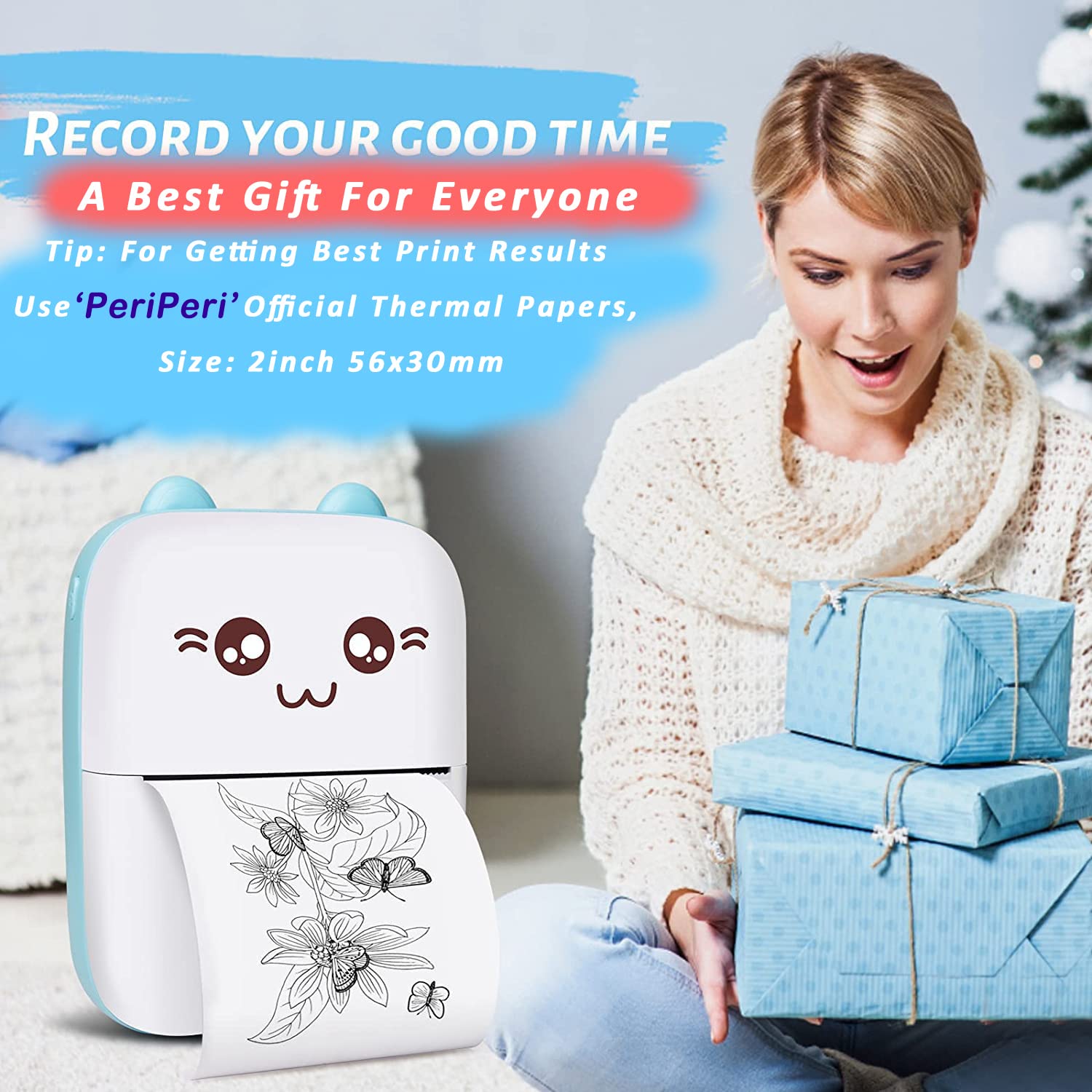 Mini Thermal Printer (2Year Warranty) Inkless Bluetooth Pocket Printer for Prints Picture List Memo Receipt Tags Barcode Labels Compatible with iOS, Android (Blue)