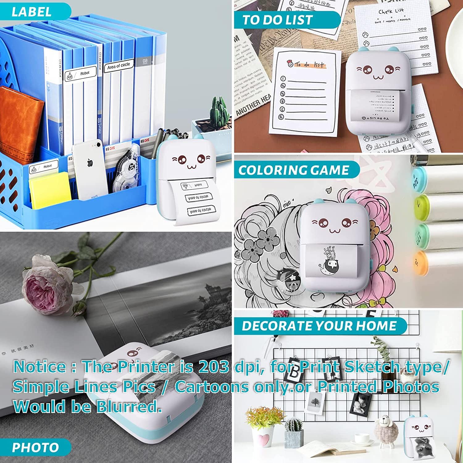 Mini Thermal Printer (2Year Warranty) Inkless Bluetooth Pocket Printer for Prints Picture List Memo Receipt Tags Barcode Labels Compatible with iOS, Android (Blue)
