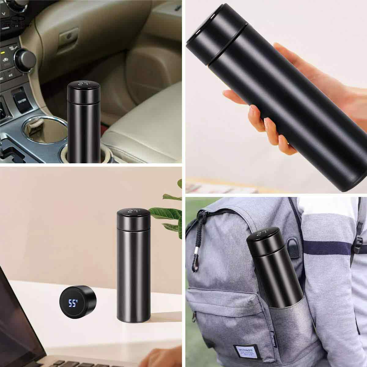 Customized name engraved vacuum flask with temperature display