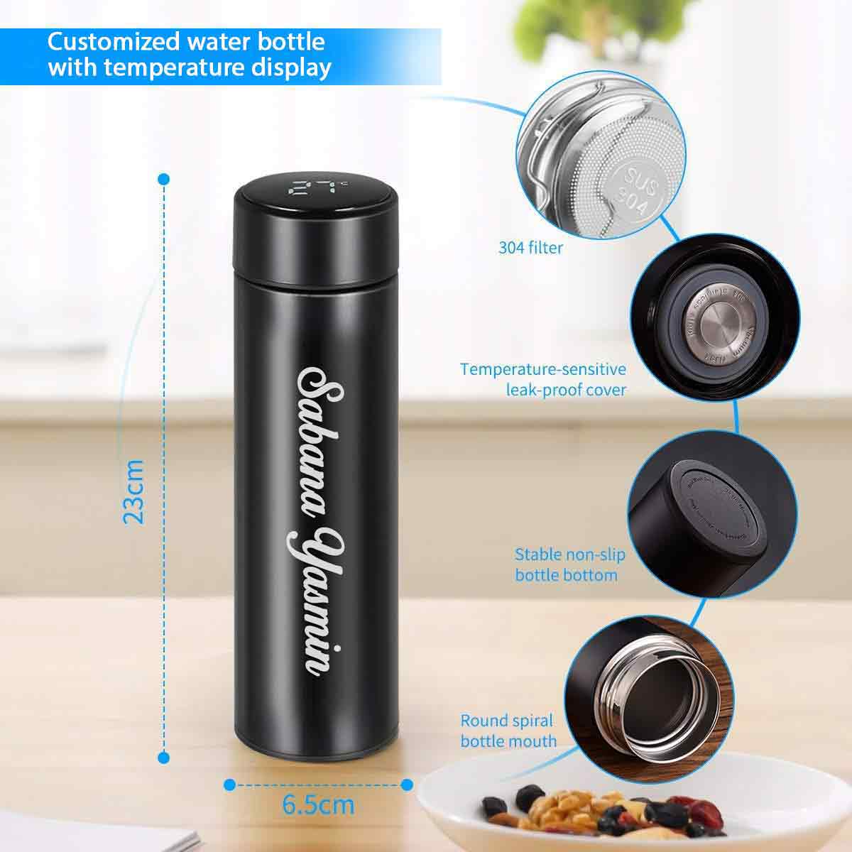 Customized name engraved vacuum flask with temperature display