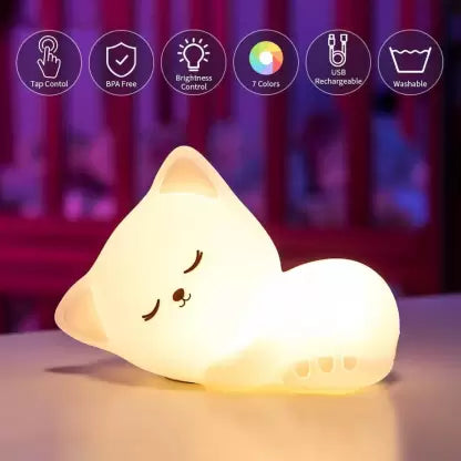 Sleeping Cat Night Light lamp for Kids Night Lamp  (10.8 cm, White)