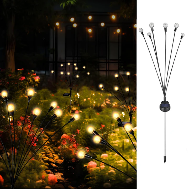 Solar Lights Outdoor 6 LED Crystal Lamp for Home Garden Waterproof Decoration