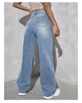 High Waist Wishker wash Wide Leg Denim