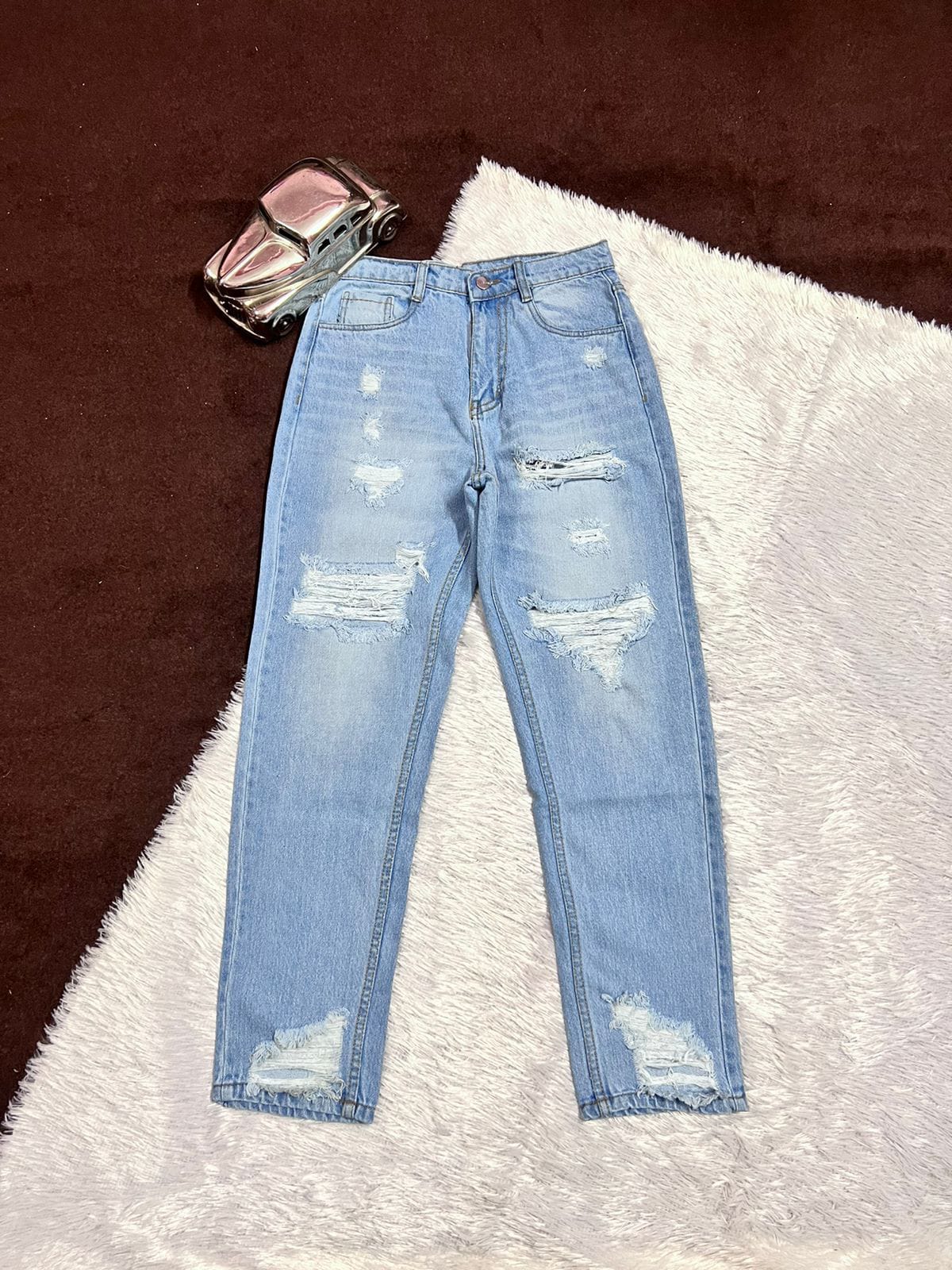 High-Rise Ripped Jeans
