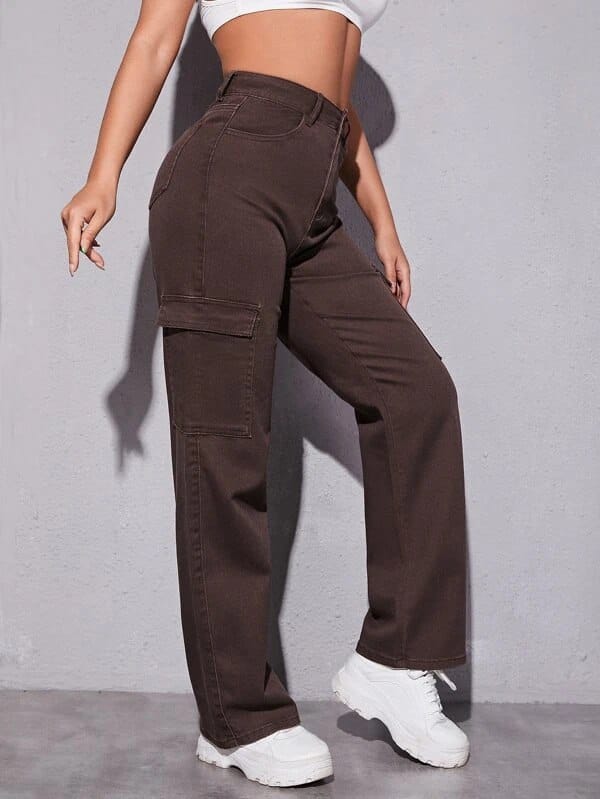 High Waist Six Pocket Cargo Denim