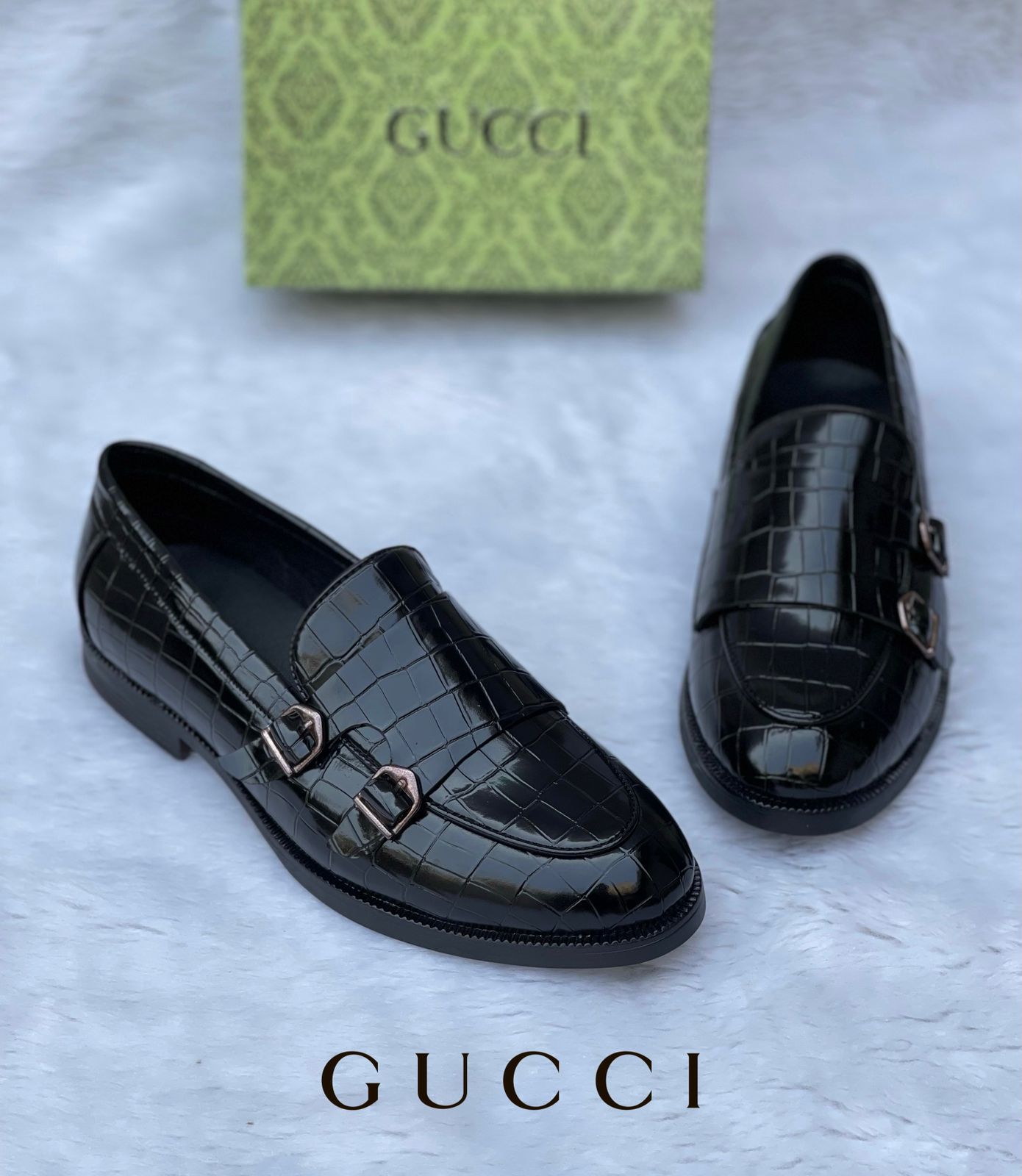 GUCI Croco Monk Strap Mocassins