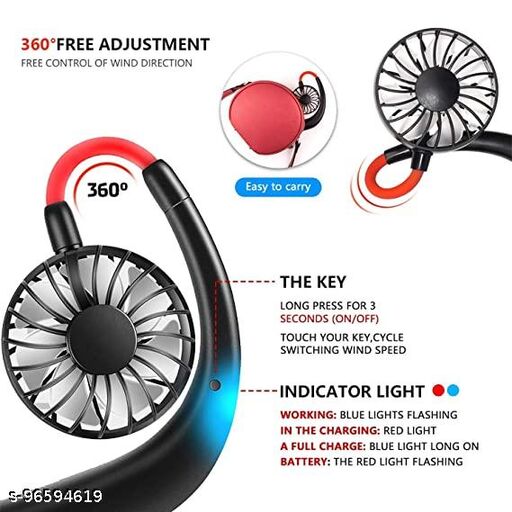 Neck-Fan Hand-Free Hanging USB Rechargeable Neckband Portable, 3 Speeds and 360 Degree Rotation for Kitchen Outdoors Sport Camping Travel Office (Multi Color)