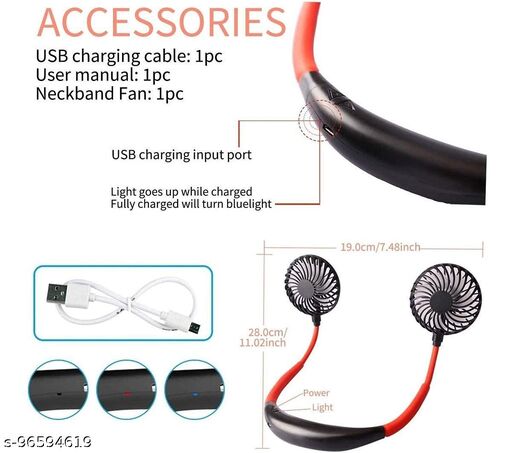 Neck-Fan Hand-Free Hanging USB Rechargeable Neckband Portable, 3 Speeds and 360 Degree Rotation for Kitchen Outdoors Sport Camping Travel Office (Multi Color)